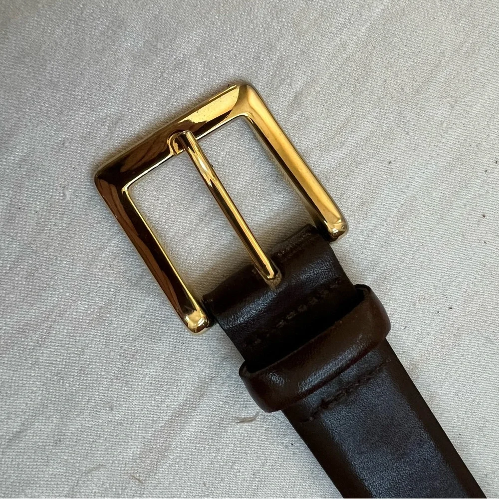 Brown Belt Women's Gold Tone Buckle Leather About 40 